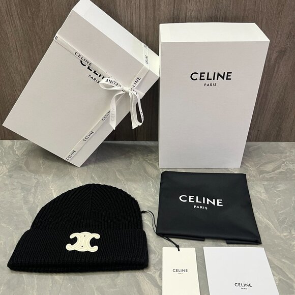 CELINE Wool Beanie Arc de Triomphe Patch Beanie - Picture 1 of 9